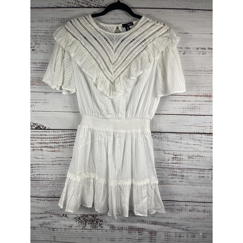 Aqua Dress Women's Size S Ruffle Boho Tiered Mini Flutter Sleeve Summer Beach - Picture 2 of 7